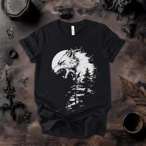 Werewolf Lycanthrope Shirt, Gothic Wolfman T-Shirt, Full Moon Beast Tee, Dark Forest Horror Apparel, Gothic Creature Gift, Goth Fantasy Tee