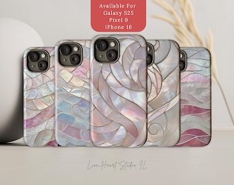 Coque de portable en mosaïque de perles : design en vitrail irisé