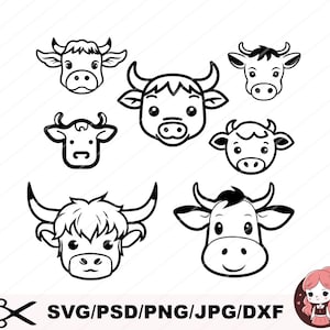 Svg de vache, vache visage Svg, tête de vache, mignon garçon fille enfant vache ferme des cliparts, clipart animal mignon, vache mignonne PNG coupe fichiers pour Cricut Silhouette
