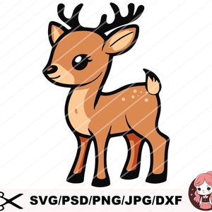 Cute Baby Deer SVG Deer Clip Art Vector Deer Clipart Deer Cricut Forest Animal Cut File Deer Silhouette Cartoon Deer svg dxf eps png jpg