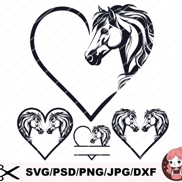 Horse Heart SVG, horse lover PNG DIgital Download Horse SVG, I love Horses Svg, Beautiful Horse Svg, Horse Head Horse Silhouettes for Cricut