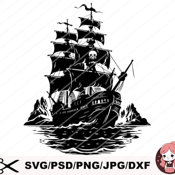 Pirate Ship SVG, Pirate Ship DXF, Pirate Ship Cut File, Pirate Cut File, Clip Art Cut File Silhouette dxf eps png, Instant Digital Download