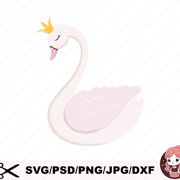 Swan, Princess, Crown, Kids, Instant Download, SVG, T-Shirt Transfer, Silhouette, Cricut, Vector, Clipart, Decal, Greeting Card, Cut file