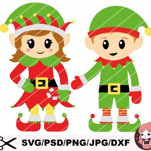 Elf SVG, PNG, kerstelf, Cricut gesneden bestanden, gelaagde bestanden, silhouet, meisje, jongen, elfen, schattig, feestelijk, rood, groen, DXF, eps