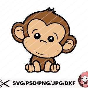 Cute Baby Monkey SVG, Monkey layered files Svg, Monkey Clipart, Baby Monkey Cricut Monkey Silhouette, Monkey cut file, Jungle animals svg