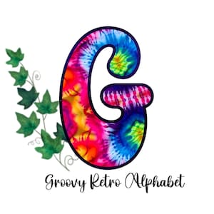 Police de lettres rétro arc-en-ciel tie-dye, alphabet, police, PNG, clipart, sublimation, hippie,