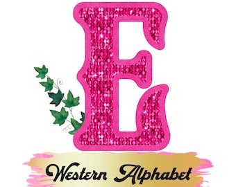 Western Font, Letters, PNG Alphabet, Sublimation, Preppy Stuff,Cowgirl Barbie, Disco, Pink Sequins,Faux Leather,
