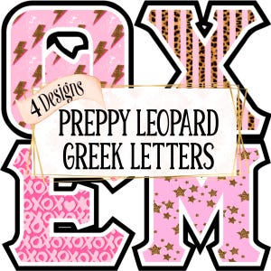 Letras griegas, fuente de hermandad, alfabeto, fuente griega, sublimación, PNG, clipart, leopardo, rosa preppy, rayo, cosas preppy,