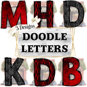 Red Goth Doodle Buchstaben, Schrift, Alphabet, Gruselzeit, PNG, Clipart, Sublimation, Halloween, Tag der Toten, Dia De Los Muertos,