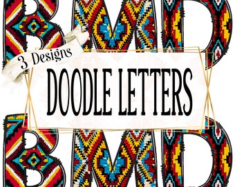 Letras de Doodle, Alfabeto de Doodle, Fuente, PNG, Imágenes Prediseñadas, Sublimación, Vaquera, Occidental, Suroeste, Nativo Americano, Ganchillo, Cosas de muy buen gusto,