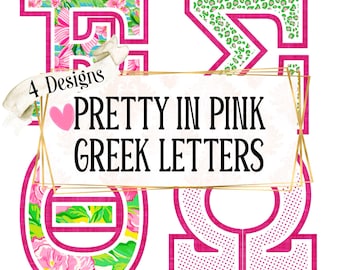 Lettere greche con fiori rosa giglio, lettere della confraternita, carattere greco, clipart, articoli per il college, cose da preppy, regalo della confraternita, civettuola, cowgirl costiera,