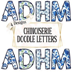 Chinoiserie doodle letters, doodle alfabet, lettertype, sublimatie, png, clipart, gemberpot, bamboe, preppy stuff, Frans-Chinees,
