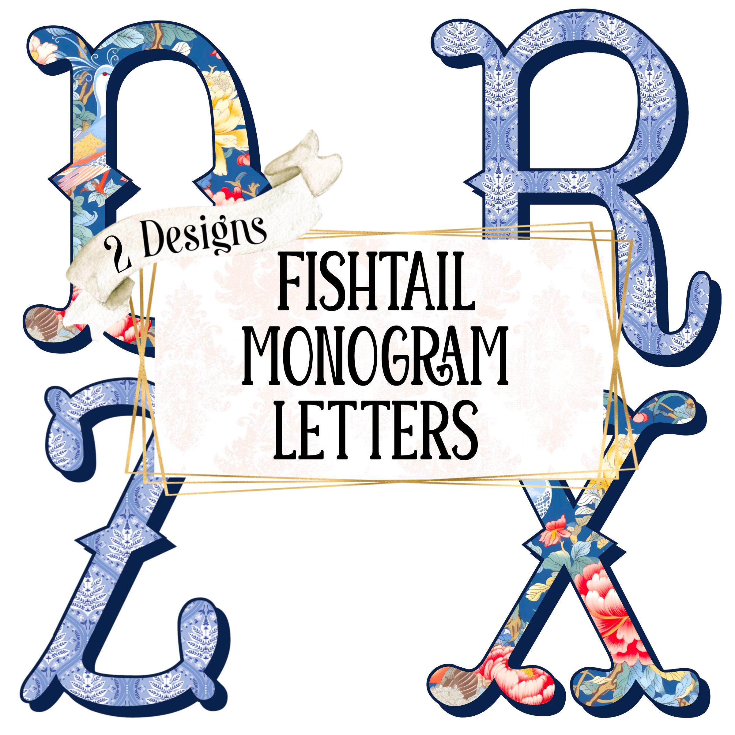 Monogram Letters, Fishtail Font, Alphabet, Initials, PNG, Preppy Stuff ...