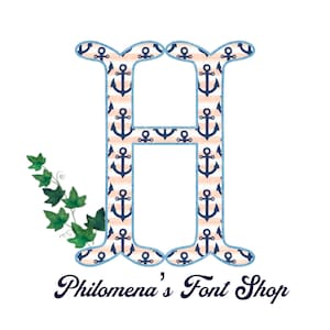 Monogramtypsnitt, manusbokstäver, alfabet, initialer, PNG, preppy grejer, nautisk, marina, sammankopplande,