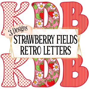 Lettres rétro fraises, alphabet, police, sublimation, PNG, clipart, coquette, country girl,