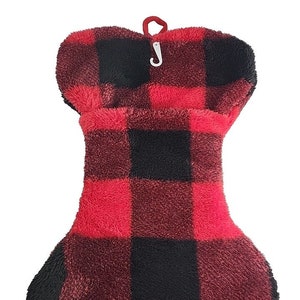 Dog Bone Christmas Stocking Red & Black Buffalo Plaid