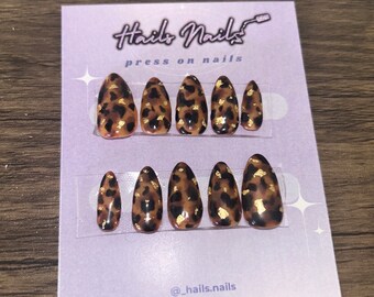 Tortoise with Gold Flakes Press on Nails