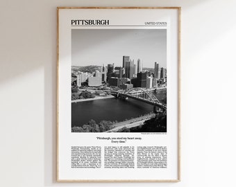 Pittsburgh Print, Newspaper Style, Black And White Print, Printable Wall Art, Instant Download, Pittsburgh Poster, Pittsburgh Photo