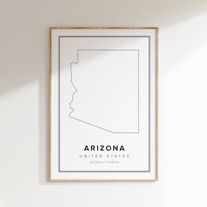 Arizona Map Art Print: Black and White Minimalist Home Decor (Instant Download)