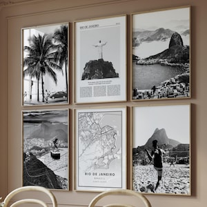 Brasilien 6er Set Schwarz Weiß Digitaldruck, Brasilien Karte, Reise Karte Foto Poster, moderne druckbare Kunst, Fernweh trendiges Geschenk