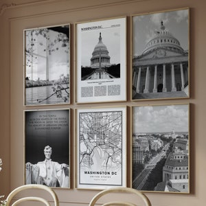 Washington D.C Gallery 6er Set, schwarz weiß Digitaldruck, Fotogalerie, Reiseposter, Karte Poster, Galerie-Set, druckbare Wandkunst