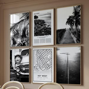 Key West Florida set van 6 zwart-wit prints, woondecoratiegalerij, reiskaart fotoposters, afdrukbare kunst, reislustcadeau, reis naar de VS
