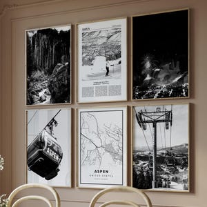 Aspen 6er Set Schwarz weiß Digitaldruck, Gallery of Colorado, Reise Karte Foto Poster, druckbare Kunst, Fernweh Geschenk, Familienurlaub