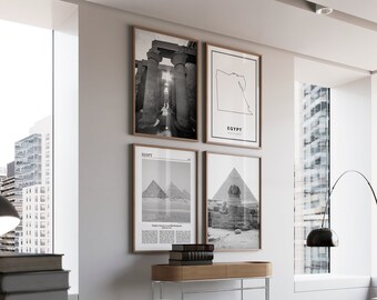 Egypt Gallery Wall Art Set of 4, Black and White Photography (Digital Print)