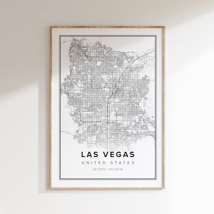 Carte de Las Vegas, affiche de Las Vegas, impression d'art de Las Vegas, décoration d'intérieur moderne, cadeaux de voyage, cartes, noir et blanc, carte minimaliste, Las Vegas, États-Unis