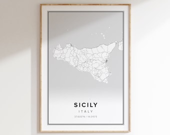 Sicily Map Art Print: Black and White Minimalist Home Decor (Digital Download)