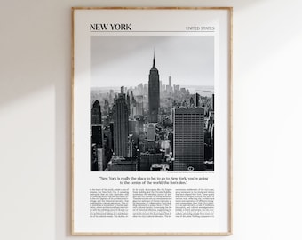Poster in stile giornale di New York: paesaggio urbano in bianco e nero (download immediato)
