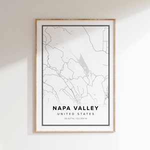 Napa Valley Poster, Napa Valley Kaart, Napa Valley Kunst, Modern Home Decor, Reisgeschenken, Kaarten, Zwart-wit, Minimalistische Kaart, Afdrukbare kaart