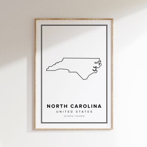 North Carolina Map Art: Modern Black and White NC State Print (Digital Download)