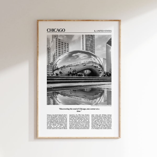 Chicago Poster, Newspaper Style, Black And White Print, Printable Wall Art, Chicago Photo, CHI Poster, Editorial Chicago, Instant Download