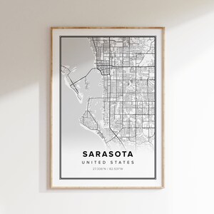 Sarasota Map Art Print: Modern Black and White Home Decor (Digital Download)