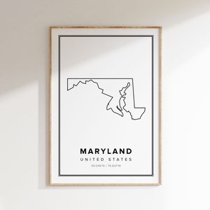 Maryland Map Art Print: Black and White Minimalist Home Decor (Digital Download)