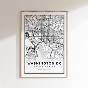 Washington DC Karte, Washington DC Poster, Washington DC Geschenke, modernes Wohndekor, Reisegeschenke, Karten, schwarz weiss, minimalistische Karte, dc Karte