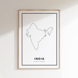 India Map Print: Black and White Minimalist Art (Digital Download)