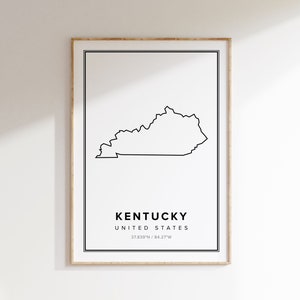 Kentucky Karte, Kentucky Print, Kentucky Kunst, modernes Wohndekor, Reisegeschenke, Karten, schwarzweiß, minimalistische Karte, druckbare Karte, Landkarte der USA