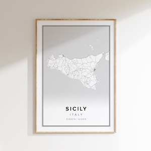 Sizilien Poster, Sizilien Karte, Sizilien Wandkunst, modernes Wohndekor, Reisegeschenke, schwarzweiß, minimalistische Karte, Karte von Sizilien, druckbare Karte