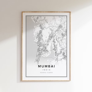 Mumbai Poster, Mumbai Karte, Mumbai Wandkunst, modernes Wohndekor, Reisegeschenke, Karten, schwarzweiß, Mumbai Foto, Indien Kunst, Indien Druck