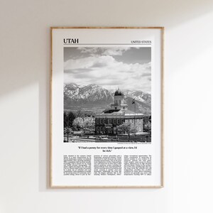 Utah Newspaper Style Poster: Black and White Photo Print (Instant Download)