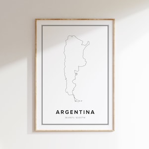 Cadeaux Argentine, affiche Argentine, impression Argentine, décoration d'intérieur moderne, cadeaux de voyage, cartes, noir et blanc, carte minimaliste, art argentin