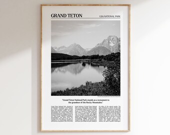 Grand Teton National Park Poster: Black and White Newspaper Print (Digital Download)