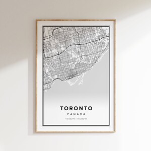 Carte de Toronto, décoration d'intérieur moderne, cadeaux de voyage, cartes, noir et blanc, carte minimaliste, carte de Toronto, carte imprimable, carte du Canada