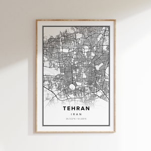 Tehran Map Art Print: Black and White Minimalist Home Decor (Digital Download)