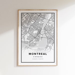 Carte de Montréal, impression de Montréal, affiche de Montréal, art de Montréal, art mural de Montréal, décoration d'intérieur moderne, cadeaux de voyage, cartes, noir et blanc