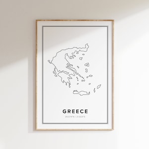 Griechenland-Karte, moderne Inneneinrichtung, Reisegeschenke, Karten, schwarz-weiß, minimalistische Karte, Karte von Griechenland, druckbare Karte