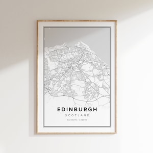 Mapa de Edimburgo, Decoração Moderna para Casa, Presentes de Viagem, Mapas, Preto e Branco, Mapa Minimalista, Mapa de Edimburgo, Mapa para Imprimir