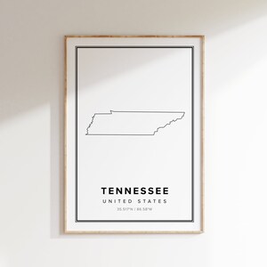Mapa do Tennessee, Decoração Moderna para Casa, Presentes de Viagem, Mapas, Preto e Branco, Mapa Minimalista, Mapa do Tennessee, Mapa para Imprimir, Estado do Tennessee